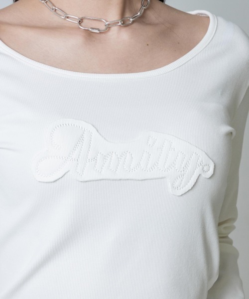 ANAP（アナップ）の「ワッペンロゴ リブトップス（Tシャツ/カットソー・レディース・オフホワイト/ダークグレー/ピンク・F）」の6枚目の写真