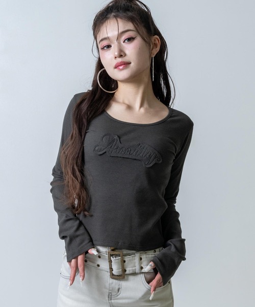 ANAP（アナップ）の「ワッペンロゴ リブトップス（Tシャツ/カットソー・レディース・オフホワイト/ダークグレー/ピンク・F）」の20枚目の写真