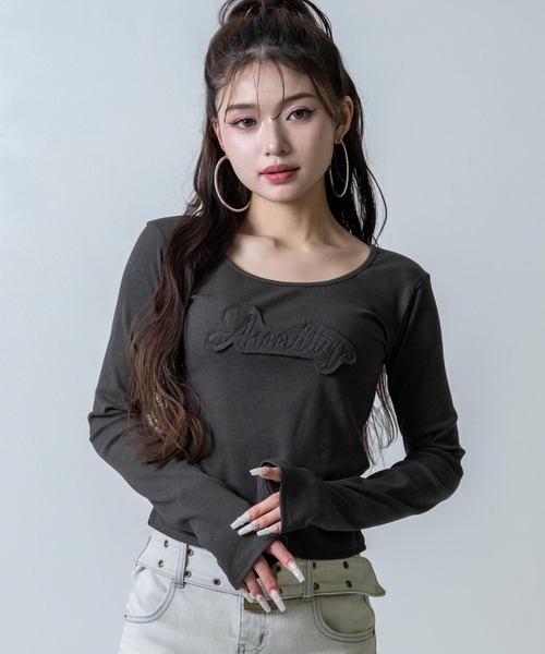 ANAP（アナップ）の「ワッペンロゴ リブトップス（Tシャツ/カットソー・レディース・オフホワイト/ダークグレー/ピンク・F）」の21枚目の写真