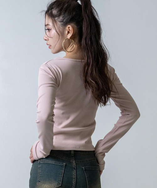 ANAP（アナップ）の「ワッペンロゴ リブトップス（Tシャツ/カットソー・レディース・オフホワイト/ダークグレー/ピンク・F）」の14枚目の写真