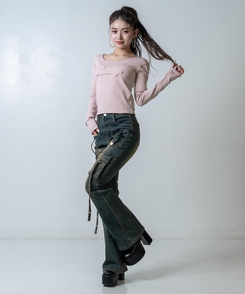 ANAP（アナップ）の「ワッペンロゴ リブトップス（Tシャツ/カットソー・レディース・オフホワイト/ダークグレー/ピンク・F）」の15枚目の写真