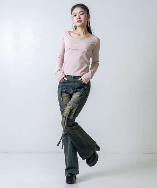 ANAP（アナップ）の「ワッペンロゴ リブトップス（Tシャツ/カットソー・レディース・オフホワイト/ダークグレー/ピンク・F）」の16枚目の写真