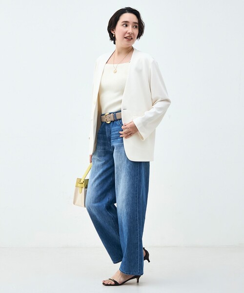 Rie Miller(リエミラー)の「ウォッシャブルノーカラージャケットジョーゼットダンボール(ノーカラージャケット・レディース・ブラック/オフホワイト・38)」の3枚目の写真