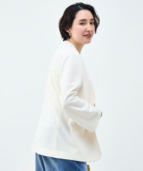 Rie Miller(リエミラー)の「ウォッシャブルノーカラージャケットジョーゼットダンボール(ノーカラージャケット・レディース・ブラック/オフホワイト・38)」の10枚目の写真