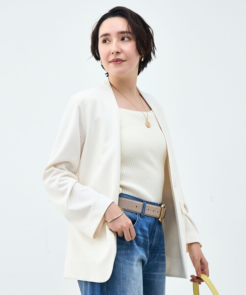 Rie Miller(リエミラー)の「ウォッシャブルノーカラージャケットジョーゼットダンボール(ノーカラージャケット・レディース・ブラック/オフホワイト・38)」の11枚目の写真
