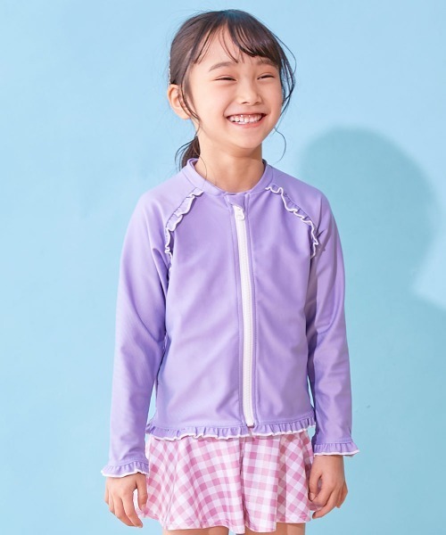 devirock（デビロック）の「UVカット ラグラン メロウフリル ガールズラッシュガード（ラッシュガード・キッズ・イエロー系/パープル系/ホワイト/サックスブルー/ライラック・160cm/150cm/140cm/130cm/120cm/110cm/100cm）」の4枚目の写真