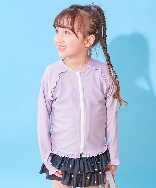 devirock（デビロック）の「UVカット ラグラン メロウフリル ガールズラッシュガード（ラッシュガード・キッズ・イエロー系/パープル系/ホワイト/サックスブルー/ライラック・160cm/150cm/140cm/130cm/120cm/110cm/100cm）」の3枚目の写真