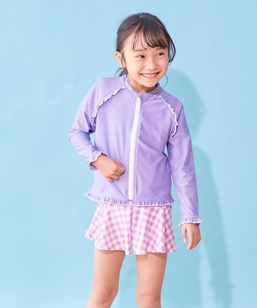 devirock（デビロック）の「UVカット ラグラン メロウフリル ガールズラッシュガード（ラッシュガード・キッズ・イエロー系/パープル系/ホワイト/サックスブルー/ライラック・160cm/150cm/140cm/130cm/120cm/110cm/100cm）」の11枚目の写真