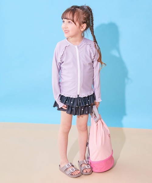 devirock（デビロック）の「UVカット ラグラン メロウフリル ガールズラッシュガード（ラッシュガード・キッズ・イエロー系/パープル系/ホワイト/サックスブルー/ライラック・160cm/150cm/140cm/130cm/120cm/110cm/100cm）」の6枚目の写真