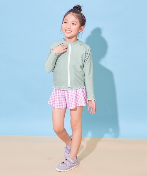 devirock（デビロック）の「UVカット ラグラン メロウフリル ガールズラッシュガード（ラッシュガード・キッズ・イエロー系/パープル系/ホワイト/サックスブルー/ライラック・160cm/150cm/140cm/130cm/120cm/110cm/100cm）」の7枚目の写真