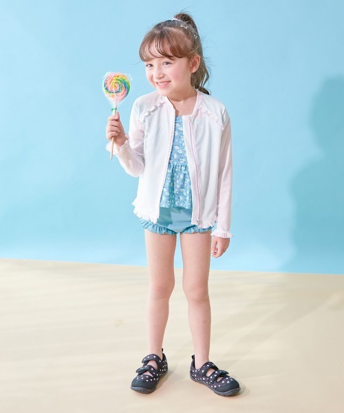 devirock（デビロック）の「UVカット ラグラン メロウフリル ガールズラッシュガード（ラッシュガード・キッズ・イエロー系/パープル系/ホワイト/サックスブルー/ライラック・160cm/150cm/140cm/130cm/120cm/110cm/100cm）」の8枚目の写真