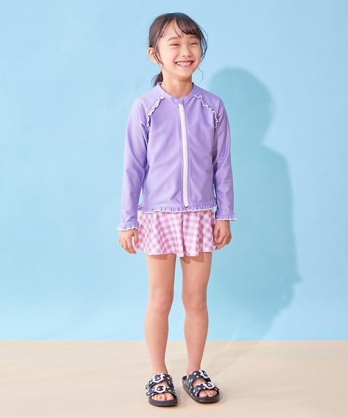 devirock（デビロック）の「UVカット ラグラン メロウフリル ガールズラッシュガード（ラッシュガード・キッズ・イエロー系/パープル系/ホワイト/サックスブルー/ライラック・160cm/150cm/140cm/130cm/120cm/110cm/100cm）」の9枚目の写真