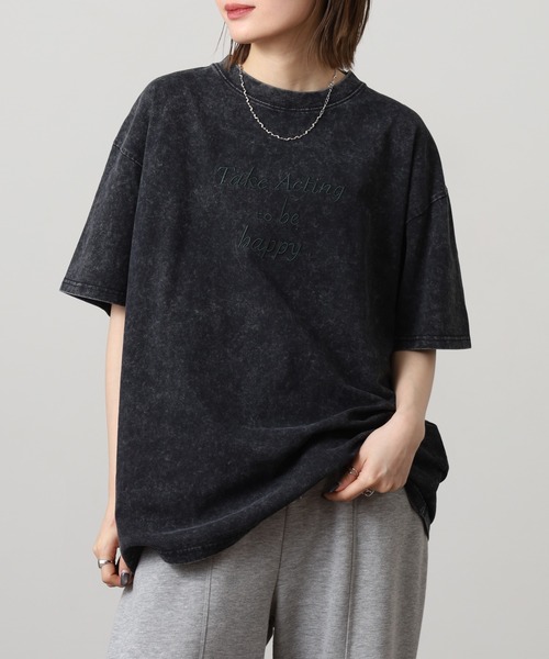 A.N.L(エーエヌエル レーベル)の「A.N.L ヴィンテージライク ピグメント加工半袖ロゴTシャツ(Tシャツ/カットソー・レディース・ブラック/グリーン/グレー・38)」の1枚目の写真
