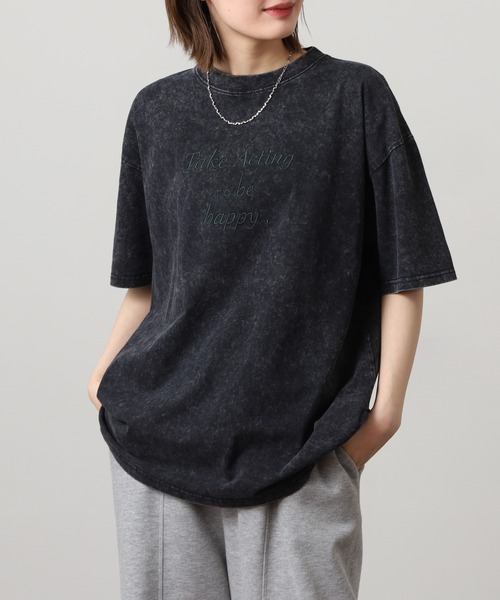 A.N.L(エーエヌエル レーベル)の「A.N.L ヴィンテージライク ピグメント加工半袖ロゴTシャツ(Tシャツ/カットソー・レディース・ブラック/グリーン/グレー・38)」の4枚目の写真