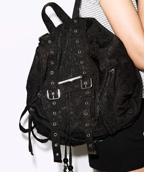 FANCY CLUB(ファンシークラブ)の「◇FANCYCLUB◇ブランド直輸入正規品/サテン アイレット バックパック SATIN EYELET BACKPACK(バックパック/リュック・レディース・ホワイト/ブラック・FREE)」の2枚目の写真
