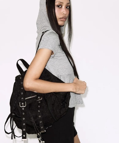 FANCY CLUB(ファンシークラブ)の「◇FANCYCLUB◇ブランド直輸入正規品/サテン アイレット バックパック SATIN EYELET BACKPACK(バックパック/リュック・レディース・ホワイト/ブラック・FREE)」の9枚目の写真