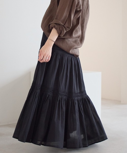 【India Fabric】コットンティアードフレアスカート