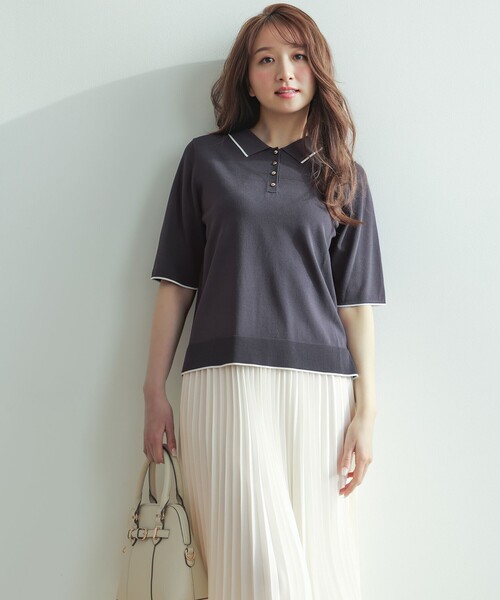 ANY SIS(エニィスィス)の「【アイスタッチ】ポロ ニット(ニット/セーター・レディース・グレー系/アイボリー系/スカイブルー系/ライトグレー系・X-LARGE)」の9枚目の写真