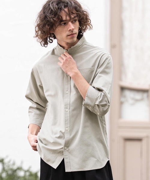 CAMBIO（カンビオ）の「ms6469- ミニスタンドカラー7分袖シャツ(BP-BFS0117)（シャツ/ブラウス・メンズ・ピンク/ベージュ/サックスブルー/オフホワイト・L/M/S）」の2枚目の写真