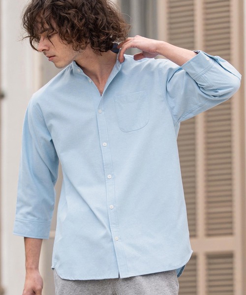 CAMBIO（カンビオ）の「ms6469- ミニスタンドカラー7分袖シャツ(BP-BFS0117)（シャツ/ブラウス・メンズ・ピンク/ベージュ/サックスブルー/オフホワイト・L/M/S）」の3枚目の写真