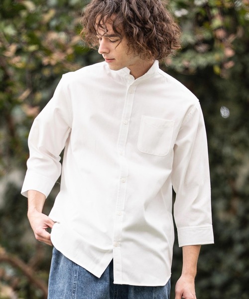 CAMBIO（カンビオ）の「ms6469- ミニスタンドカラー7分袖シャツ(BP-BFS0117)（シャツ/ブラウス・メンズ・ピンク/ベージュ/サックスブルー/オフホワイト・L/M/S）」の5枚目の写真