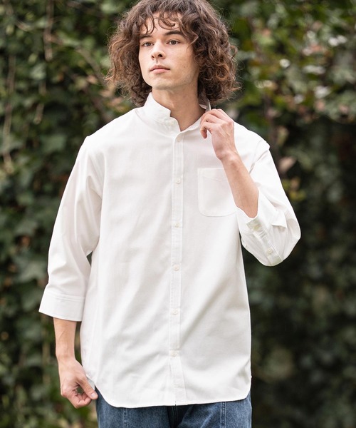 CAMBIO（カンビオ）の「ms6469- ミニスタンドカラー7分袖シャツ(BP-BFS0117)（シャツ/ブラウス・メンズ・ピンク/ベージュ/サックスブルー/オフホワイト・L/M/S）」の7枚目の写真