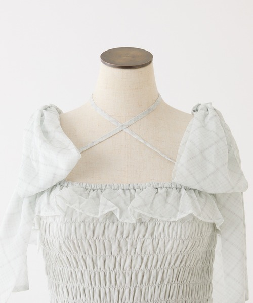 one after another NICE CLAUP(ワンアフターアナザーナイスクラップ)の「肩リボンティアードキャミワンピース(ワンピース・レディース・サックスブルー/オフホワイト/チェック/ミント・MEDIUM/SMALL)」の7枚目の写真