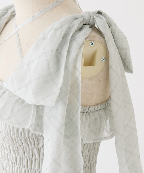 one after another NICE CLAUP(ワンアフターアナザーナイスクラップ)の「肩リボンティアードキャミワンピース(ワンピース・レディース・サックスブルー/オフホワイト/チェック/ミント・MEDIUM/SMALL)」の8枚目の写真