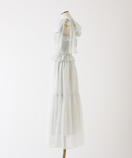 one after another NICE CLAUP(ワンアフターアナザーナイスクラップ)の「肩リボンティアードキャミワンピース(ワンピース・レディース・サックスブルー/オフホワイト/チェック/ミント・MEDIUM/SMALL)」の5枚目の写真