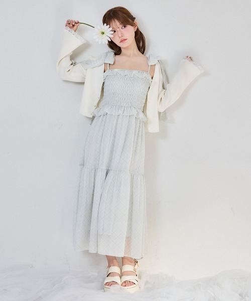 one after another NICE CLAUP(ワンアフターアナザーナイスクラップ)の「肩リボンティアードキャミワンピース(ワンピース・レディース・サックスブルー/オフホワイト/チェック/ミント・MEDIUM/SMALL)」の16枚目の写真