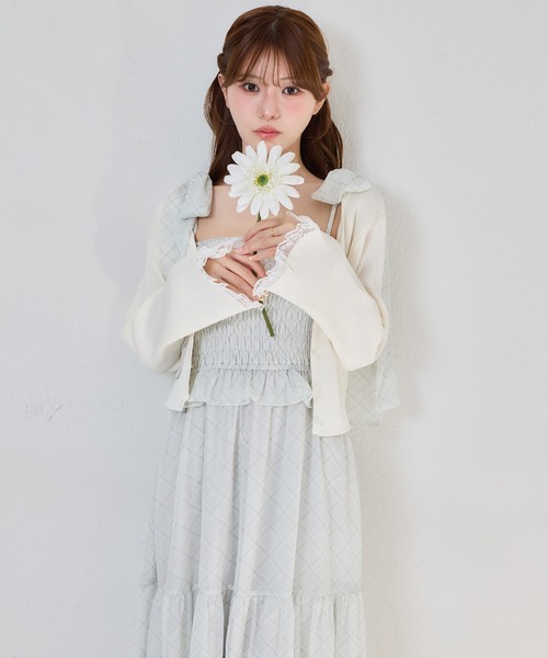 one after another NICE CLAUP(ワンアフターアナザーナイスクラップ)の「肩リボンティアードキャミワンピース(ワンピース・レディース・サックスブルー/オフホワイト/チェック/ミント・MEDIUM/SMALL)」の18枚目の写真