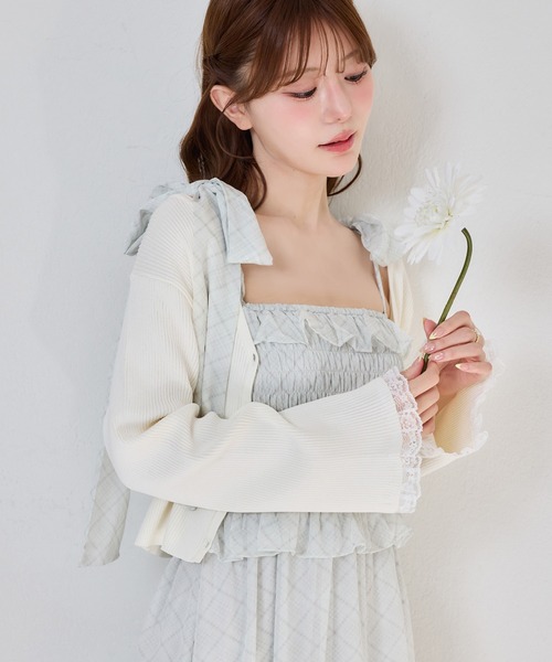 one after another NICE CLAUP(ワンアフターアナザーナイスクラップ)の「肩リボンティアードキャミワンピース(ワンピース・レディース・サックスブルー/オフホワイト/チェック/ミント・MEDIUM/SMALL)」の19枚目の写真