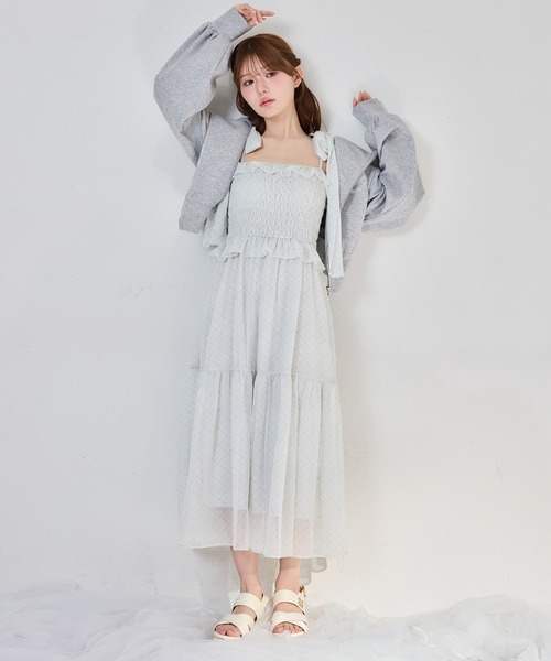 one after another NICE CLAUP(ワンアフターアナザーナイスクラップ)の「肩リボンティアードキャミワンピース(ワンピース・レディース・サックスブルー/オフホワイト/チェック/ミント・MEDIUM/SMALL)」の21枚目の写真