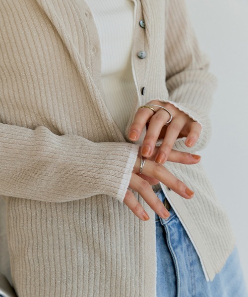 VIS（ビス）の「ポロ襟配色シアーリブカーディガン/イージーケア（カーディガン/ボレロ・レディース・チャコールグレー/ベージュ/ピンク・FREE）」の3枚目の写真