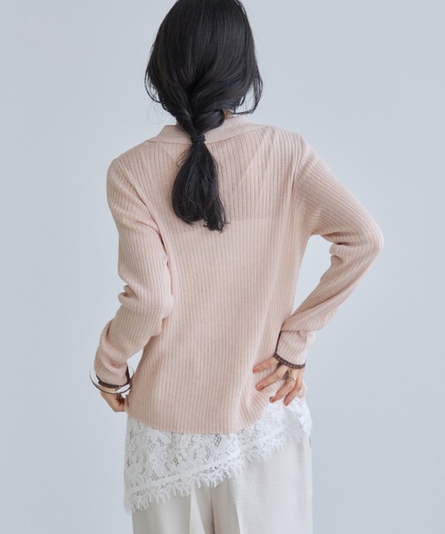 VIS（ビス）の「ポロ襟配色シアーリブカーディガン/イージーケア（カーディガン/ボレロ・レディース・チャコールグレー/ベージュ/ピンク・FREE）」の19枚目の写真