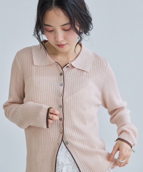 VIS（ビス）の「ポロ襟配色シアーリブカーディガン/イージーケア（カーディガン/ボレロ・レディース・チャコールグレー/ベージュ/ピンク・FREE）」の11枚目の写真