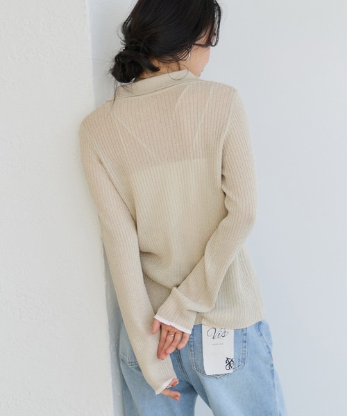 VIS（ビス）の「ポロ襟配色シアーリブカーディガン/イージーケア（カーディガン/ボレロ・レディース・チャコールグレー/ベージュ/ピンク・FREE）」の20枚目の写真