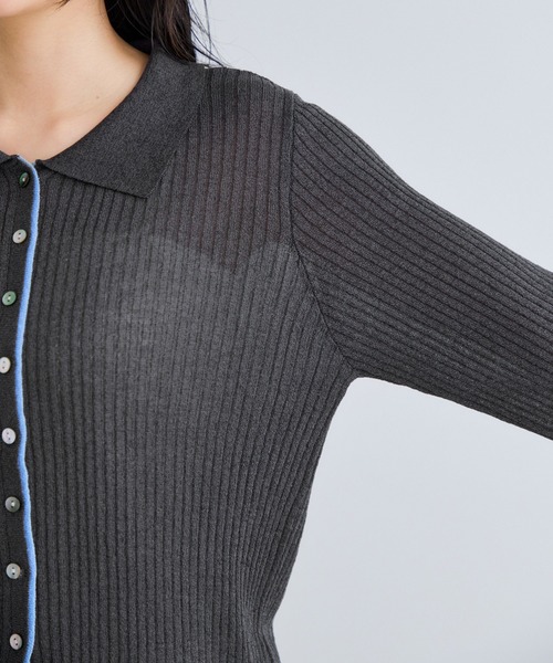 VIS（ビス）の「ポロ襟配色シアーリブカーディガン/イージーケア（カーディガン/ボレロ・レディース・チャコールグレー/ベージュ/ピンク・FREE）」の17枚目の写真