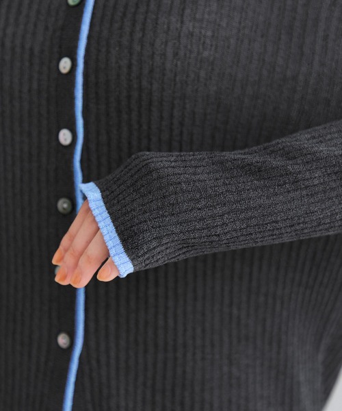 VIS（ビス）の「ポロ襟配色シアーリブカーディガン/イージーケア（カーディガン/ボレロ・レディース・チャコールグレー/ベージュ/ピンク・FREE）」の9枚目の写真