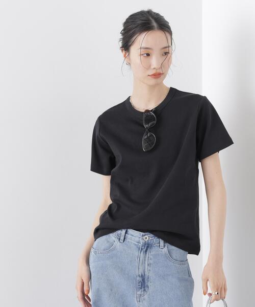 NANO universe(ナノユニバース)の「Repur加工 スムースシルケットクルーネックTシャツ(Tシャツ/カットソー・レディース・ブラック/ベージュ/ホワイト・FREE)」の2枚目の写真