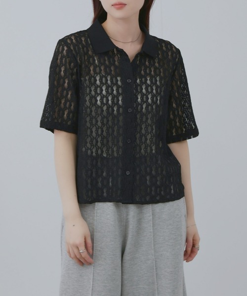 Mac-House(マックハウス)の「Free Nature 総レースミニTシャツ(シャツ/ブラウス・レディース・アイボリー/ブラック・M/L)」の9枚目の写真