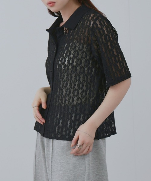 Mac-House(マックハウス)の「Free Nature 総レースミニTシャツ(シャツ/ブラウス・レディース・アイボリー/ブラック・M/L)」の8枚目の写真