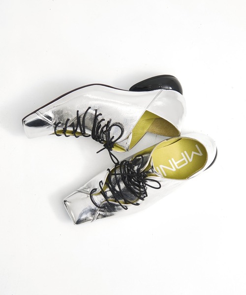 MANA(マナ)の「【MANA/マナ】lace-up square toe pumps/レースアップスクエアトゥパンプス(パンプス・レディース・ブラック/シルバー・40/39/38/37)」の2枚目の写真