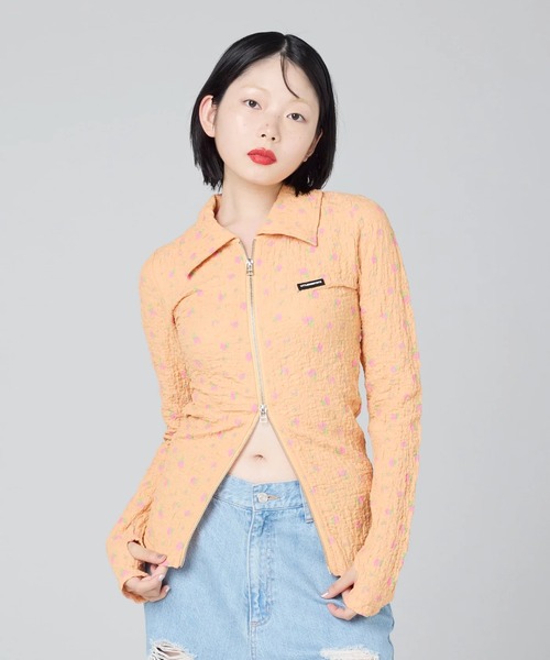 Little sunny bite(リトルサニーバイト)の「littlesunnybite/リトルサニーバイト/floral zip up cardigan(カーディガン/ボレロ・レディース・アイボリー/ピンク/オレンジ・M/S)」の1枚目の写真