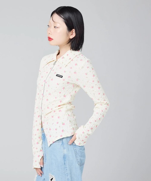 Little sunny bite(リトルサニーバイト)の「littlesunnybite/リトルサニーバイト/floral zip up cardigan(カーディガン/ボレロ・レディース・アイボリー/ピンク/オレンジ・M/S)」の5枚目の写真