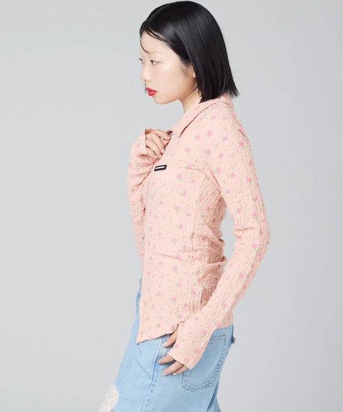 Little sunny bite(リトルサニーバイト)の「littlesunnybite/リトルサニーバイト/floral zip up cardigan(カーディガン/ボレロ・レディース・アイボリー/ピンク/オレンジ・M/S)」の7枚目の写真