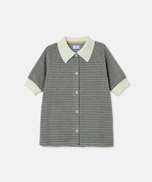 SEAGREEN（シーグリーン）の「SEAGREEN(シーグリーン) PILE BORDER TIGHT BLOUSE パイルボーダータイトブラウス（シャツ/ブラウス・レディース・イエロー/ネイビー・1/2）」の2枚目の写真