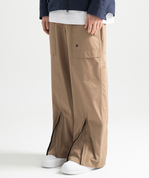 Poly Cotton RIB Track Zip Pants - BEIGE