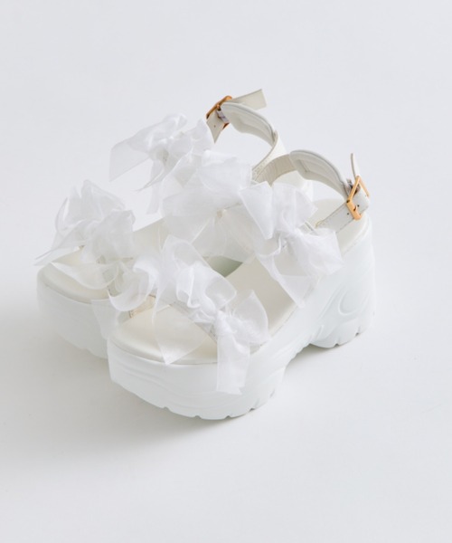 OLIVE des OLIVE(オリーブデオリーブ)の「【厚底9cm】メニーリボン厚底スポサン(サンダル・レディース・オフホワイト/ブラック・X-LARGE/SMALL/LARGE/MEDIUM)」の15枚目の写真