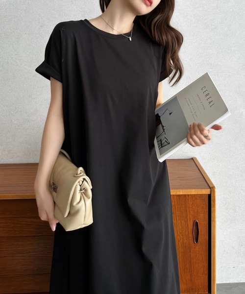 Eclat one(エクラワン)の「【Eclat one】 接触冷感 バックシャン Iライン カットワンピース ◎(ワンピース・レディース・チャコールグレー/ブラック/ブルー・FREE)」の2枚目の写真